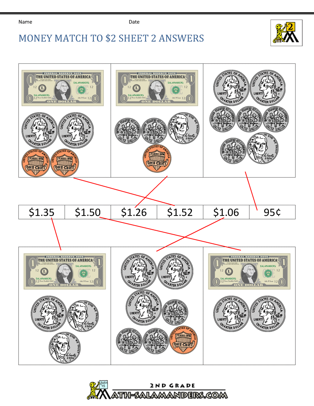 2nd grade money worksheets up to 2