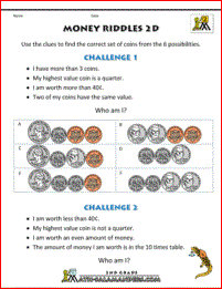 math money worksheets Money Riddles 2d