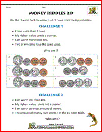 Money Math Worksheets - Money Riddles