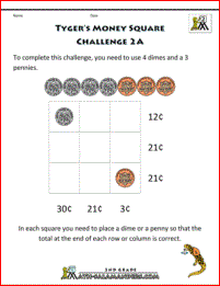 math money worksheets tygers money square 2a