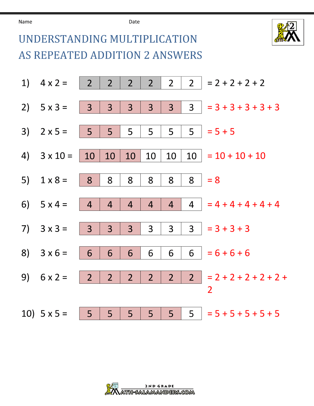 multiplication worksheet for class 2