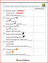 math subtraction word problems to 150 1
