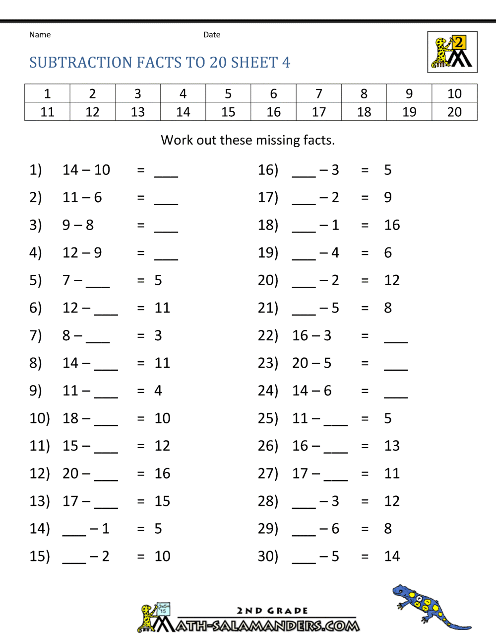 subtraction-to-20