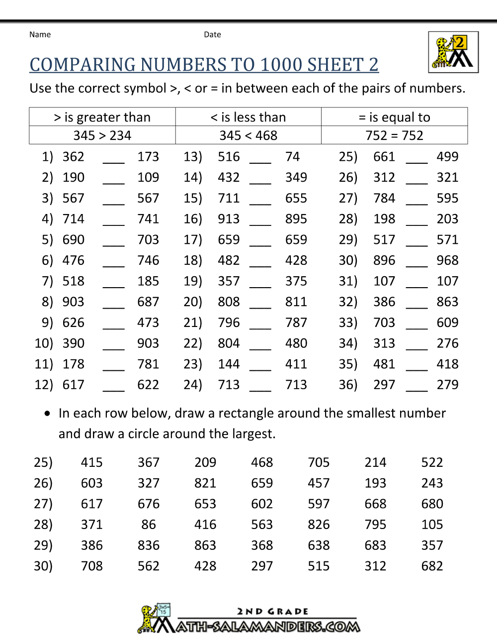 for before maths worksheets after kindergarten and Numbers to 1000 Comparing