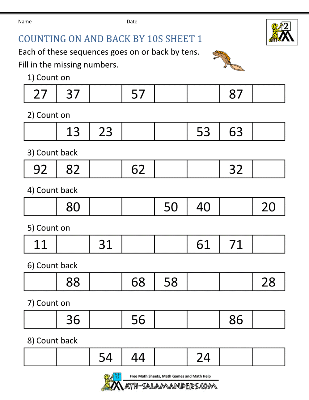 Count by Tens Worksheets Pertaining To Counting In 10s Worksheet