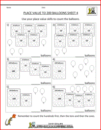 math worksheets place value to 200 4