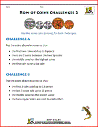 maths money worksheets uk row of coins 2