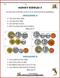 maths worksheets uk Money Riddles 5