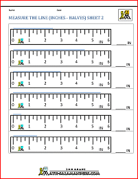measurement math worksheet measure the line inches halves 2