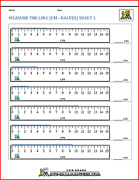 measurement math worksheets measure the line cm halves 1