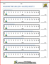 measurement worksheets measure the line cm halves 2