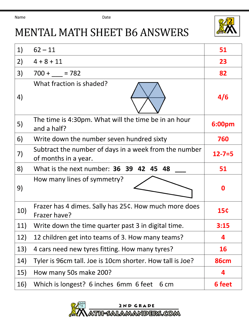 Mental Math 2nd Grade