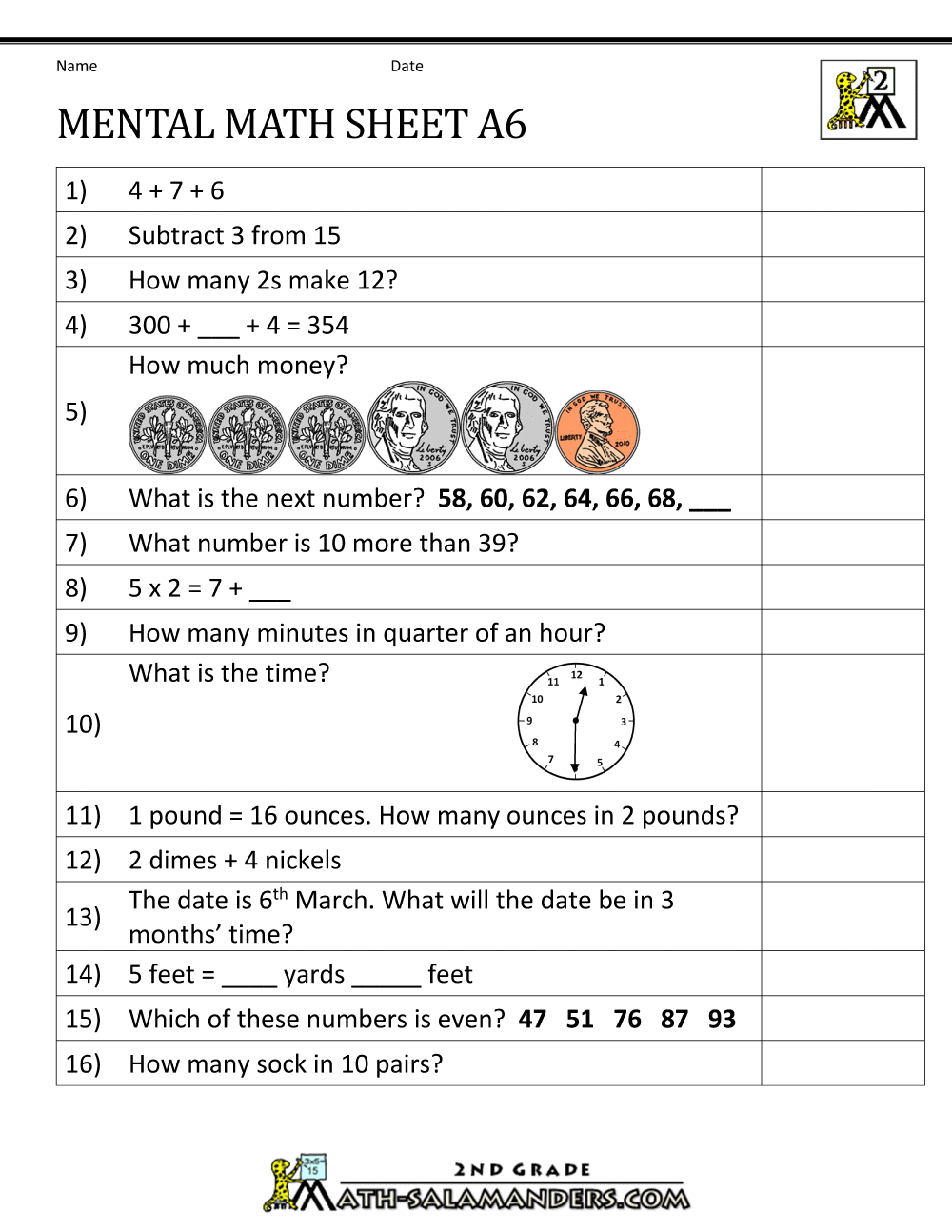 25nd Grade Mental Math Worksheets In 2nd Grade Math Worksheet Pdf