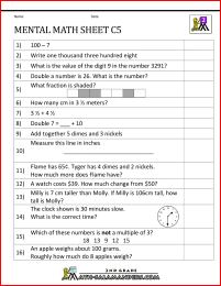 mental math worksheets 2nd c5