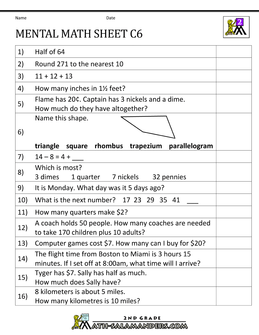 mental maths homework ks2