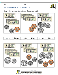 money math worksheets money match to 10 dollars 2