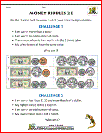 money worksheets Money Riddles 2e