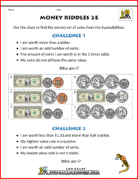 Money Math Worksheets - Money Riddles