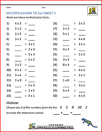 multiplication drill sheets multiplication to 5x5 3