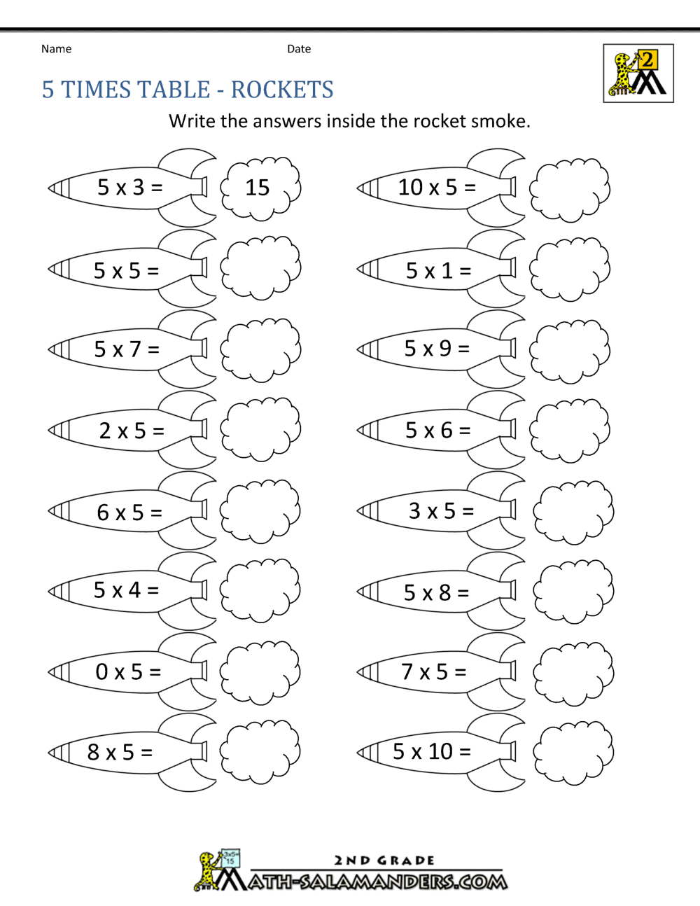 5 Times Table Worksheets
