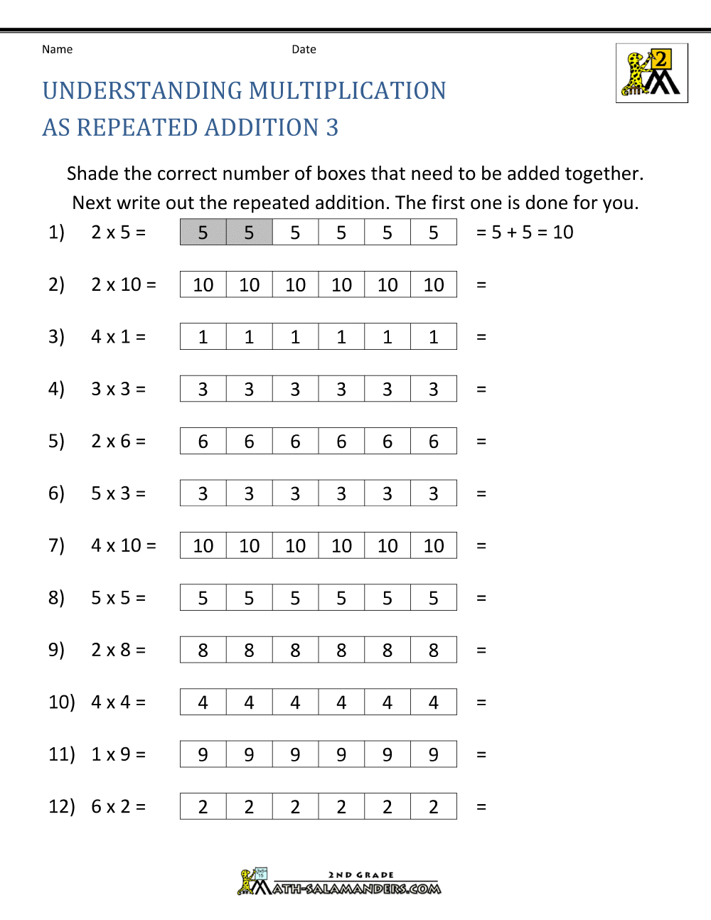 Beginning Multiplication Worksheet