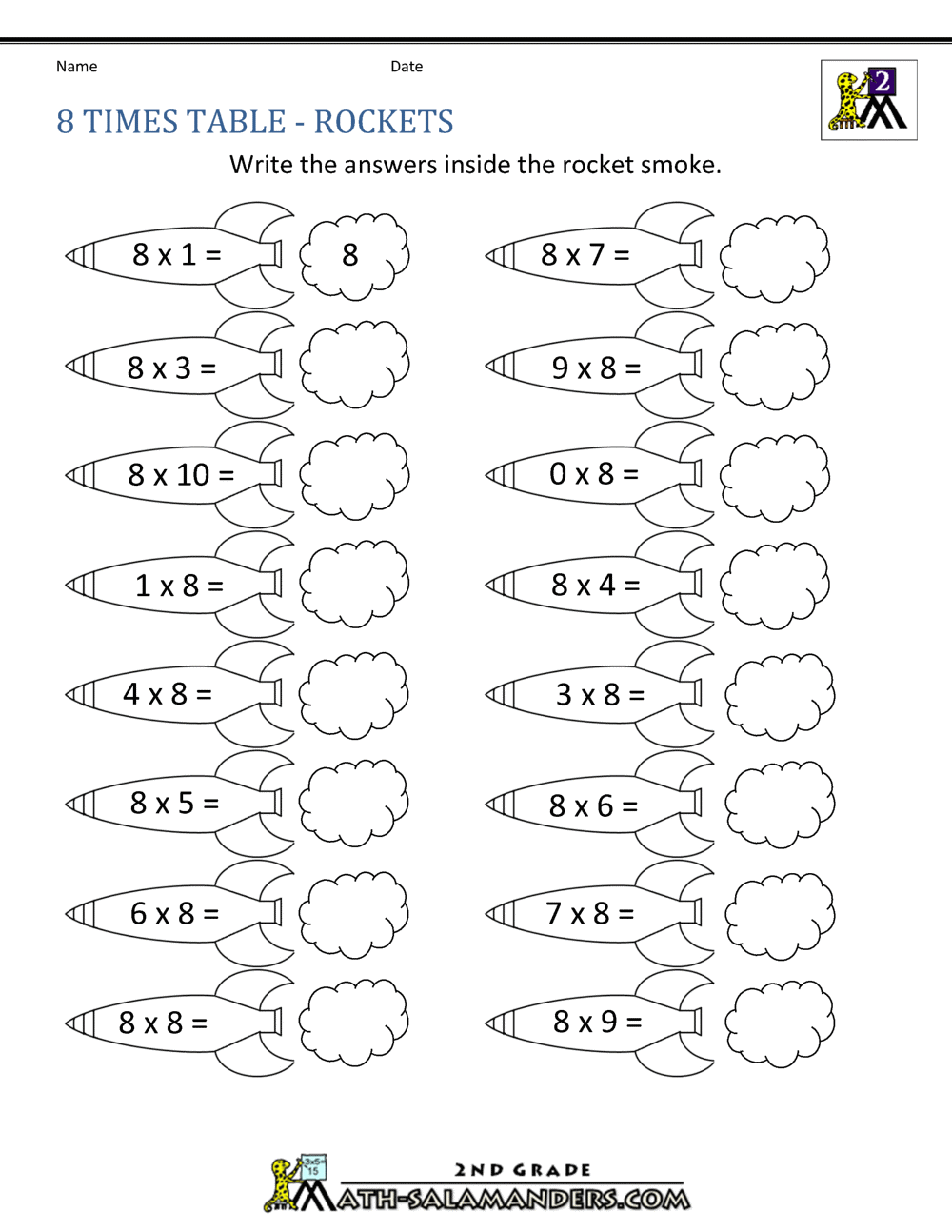 Multiplication Worksheet 8 Times Table