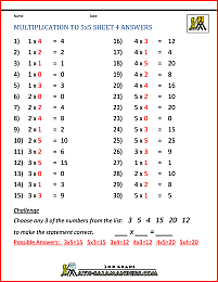 multiplication practice worksheets multiplication to 5x5 4