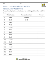 multiplication printable worksheets understanding multiplication addition 5