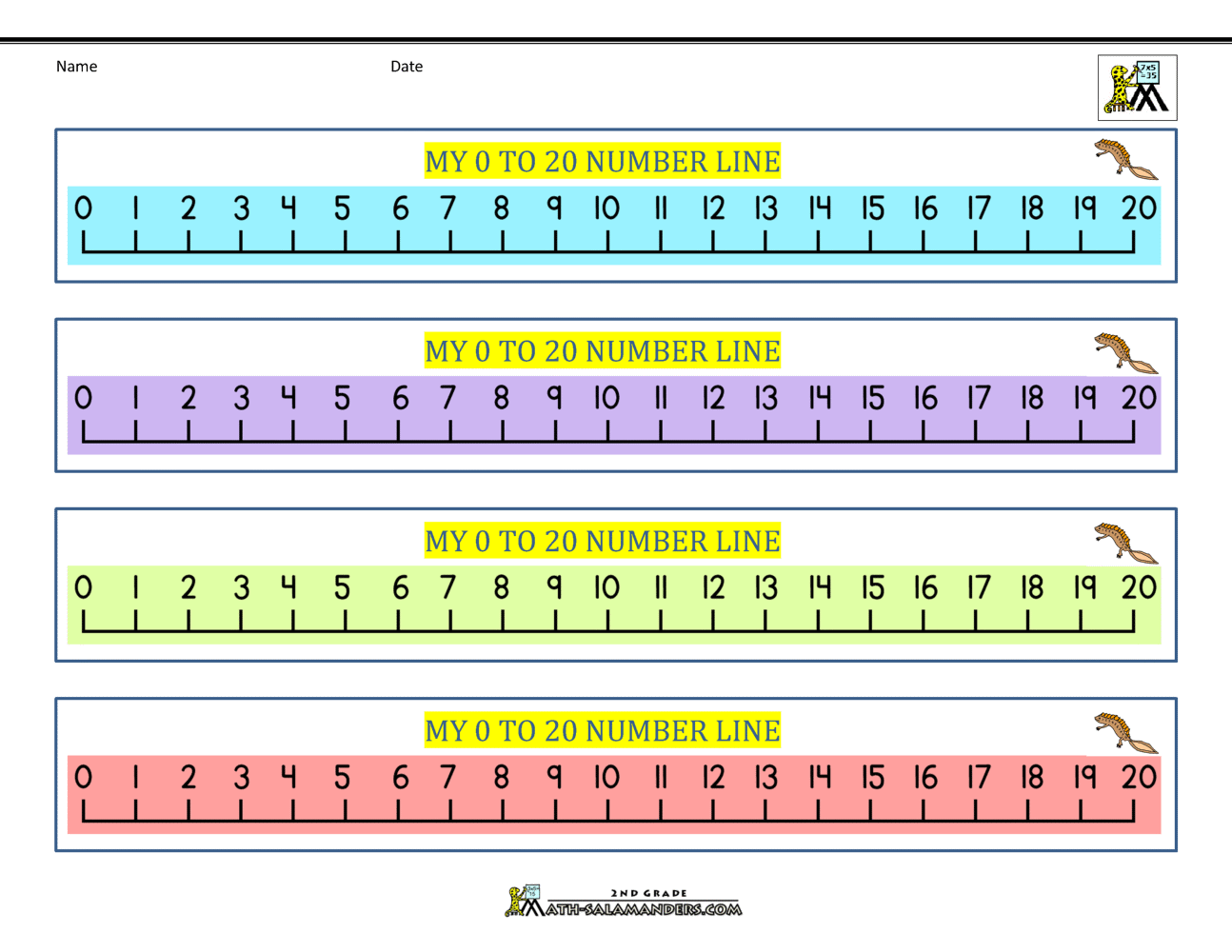1 to 20 number line