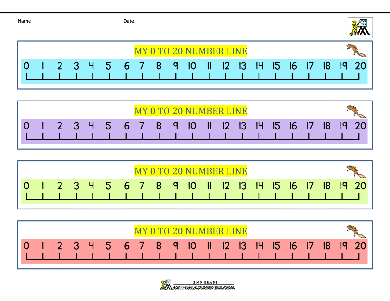 number line 0 to 20