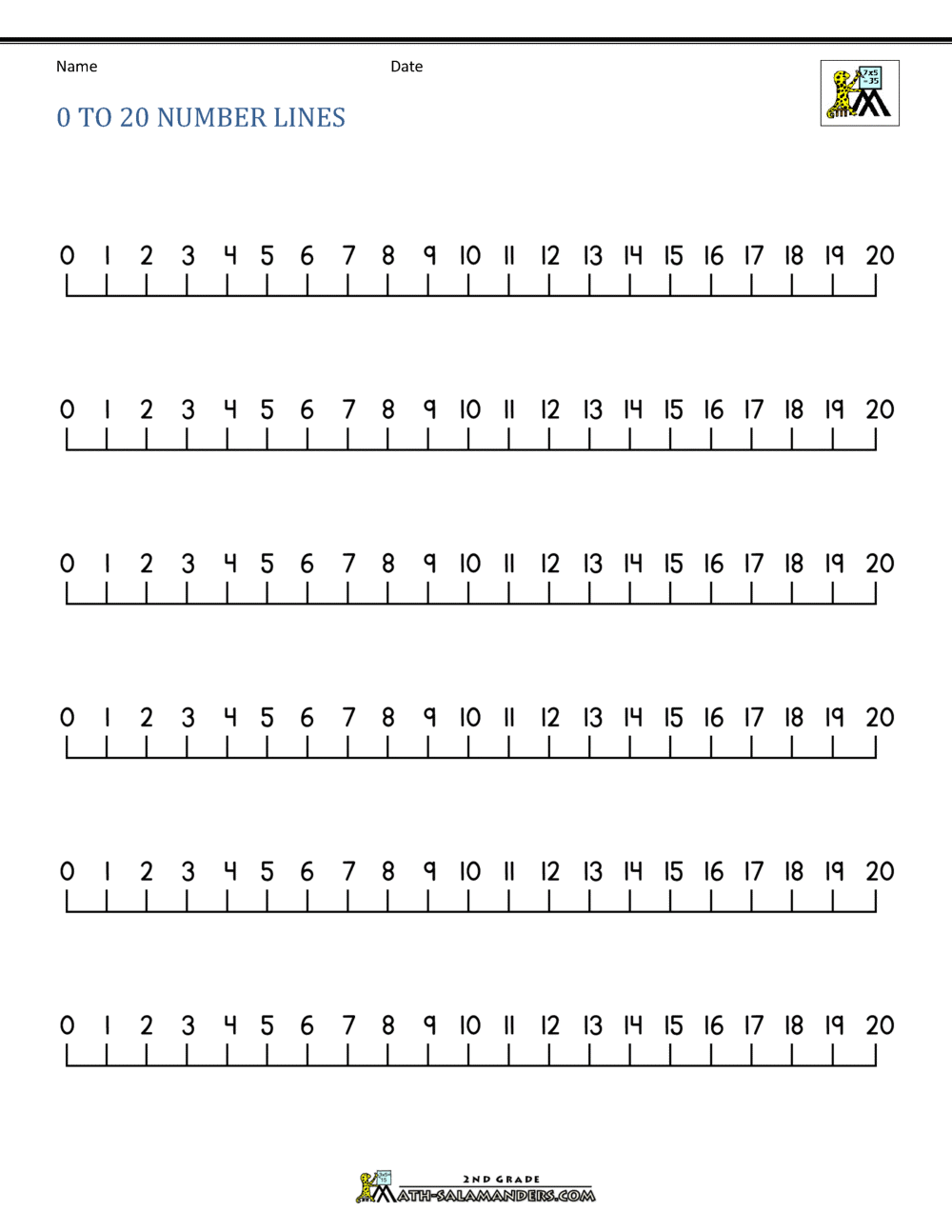 number line 0 to 20