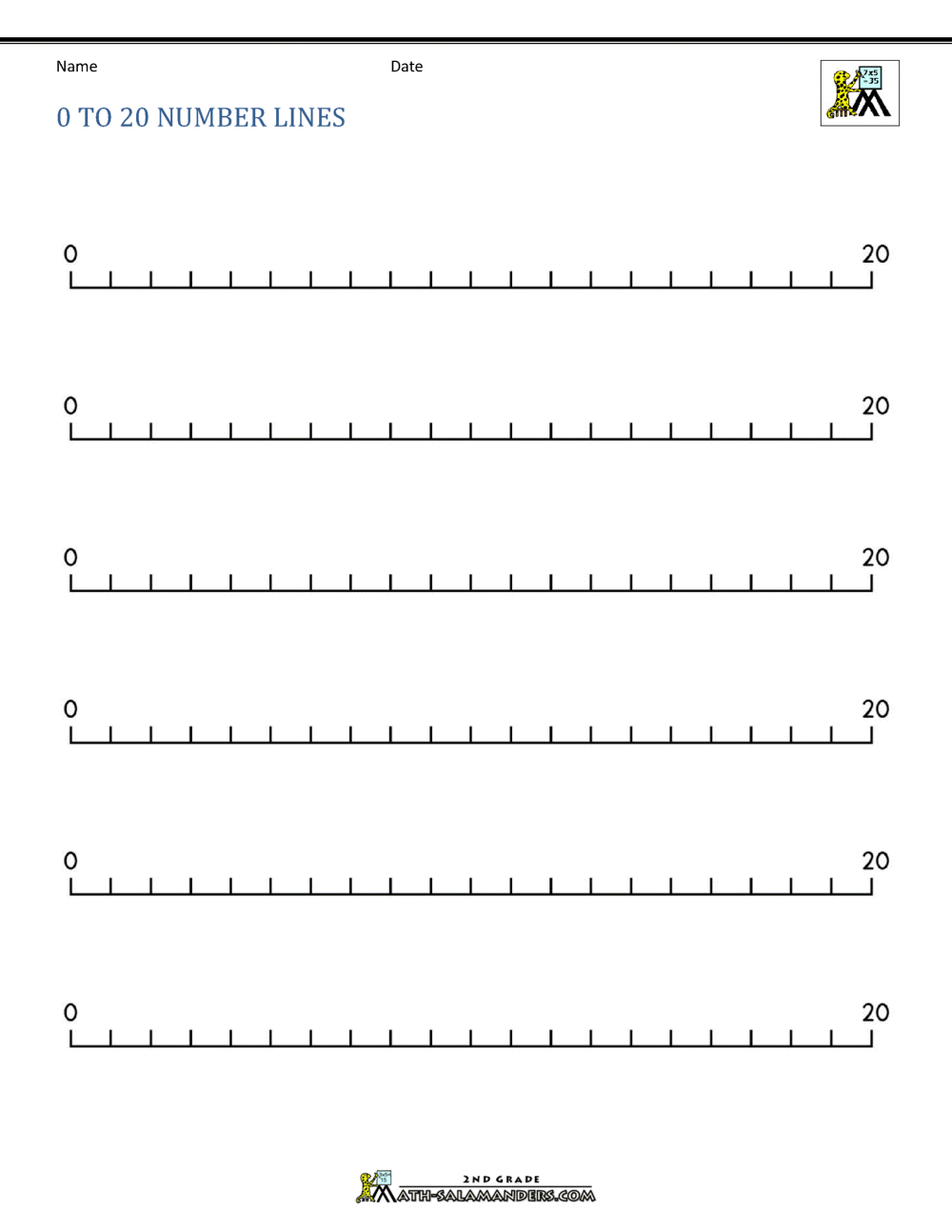 number line 0 to 20