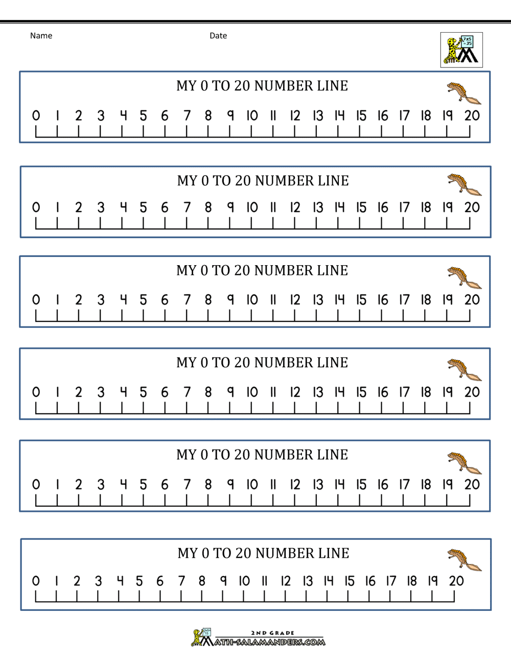 number line 0 to 20