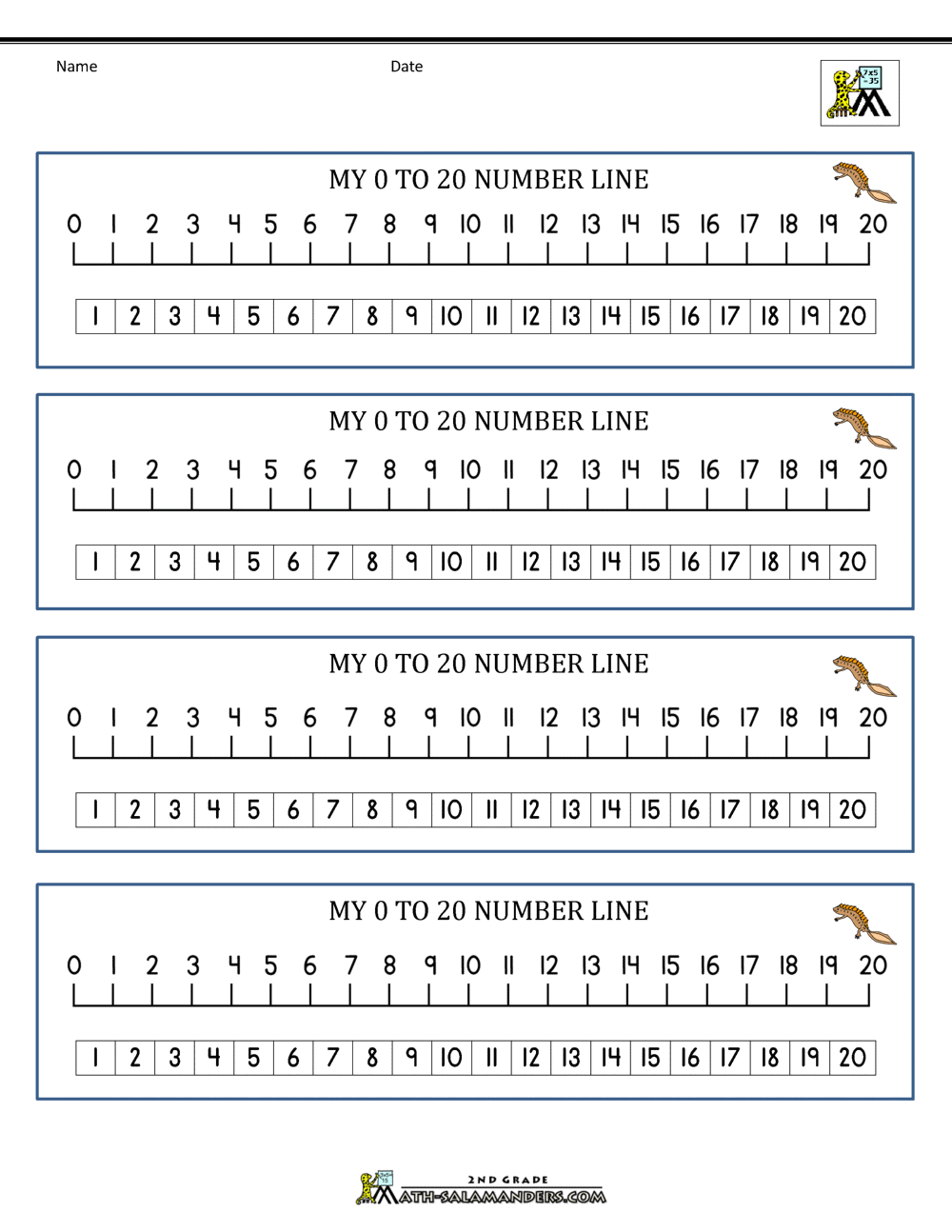 number line 0 to 20