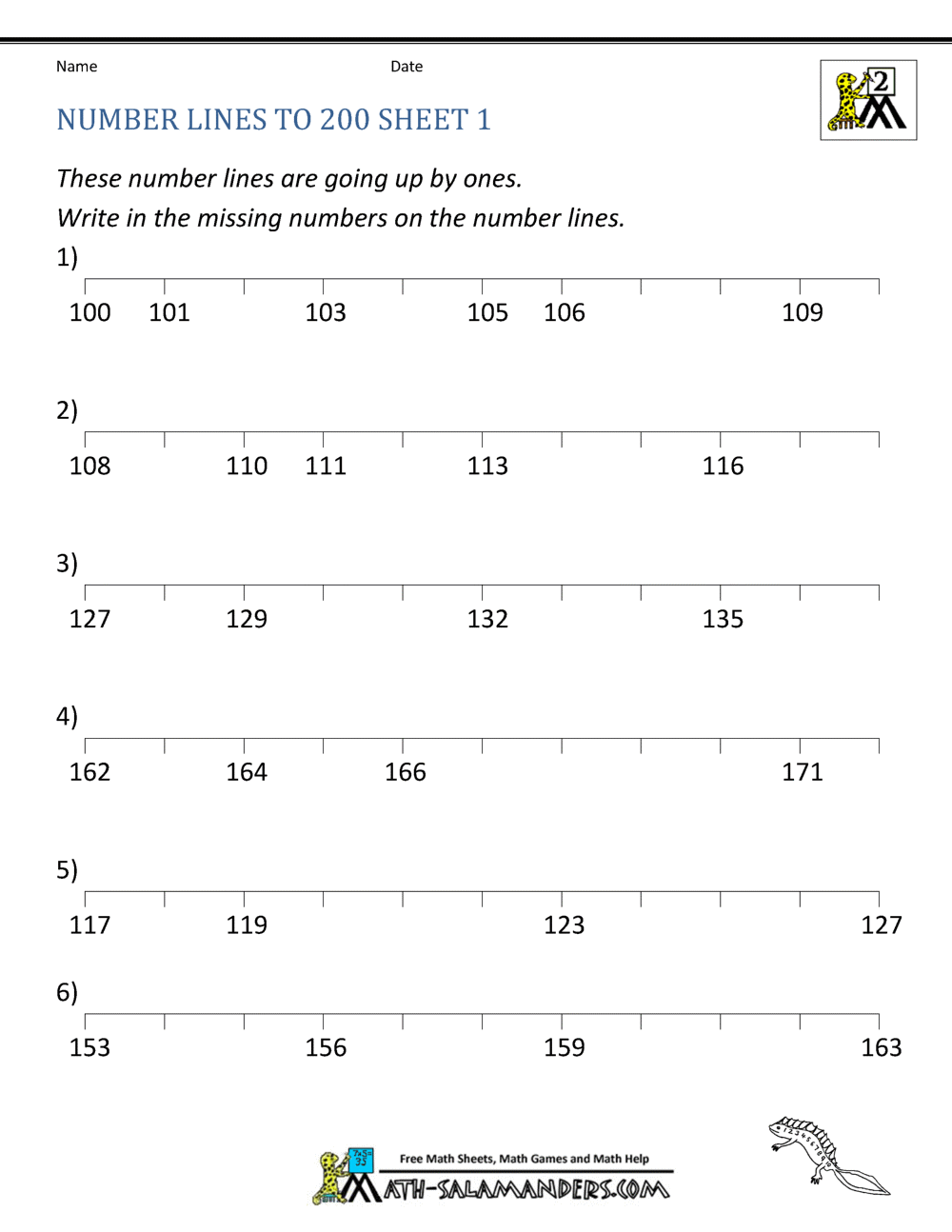 100 To 200 Writing Numbers Empty Worksheets