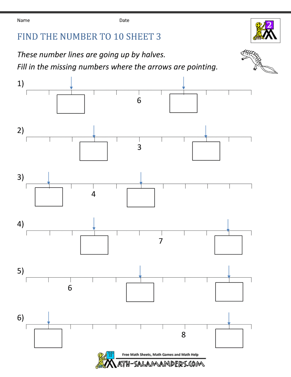 number lines worksheets find the number to 10 3