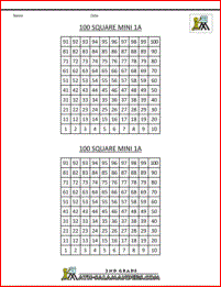 number squares 100 squares mini 1a