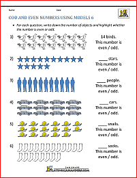 odd numbers and even numbers worksheets using models 6