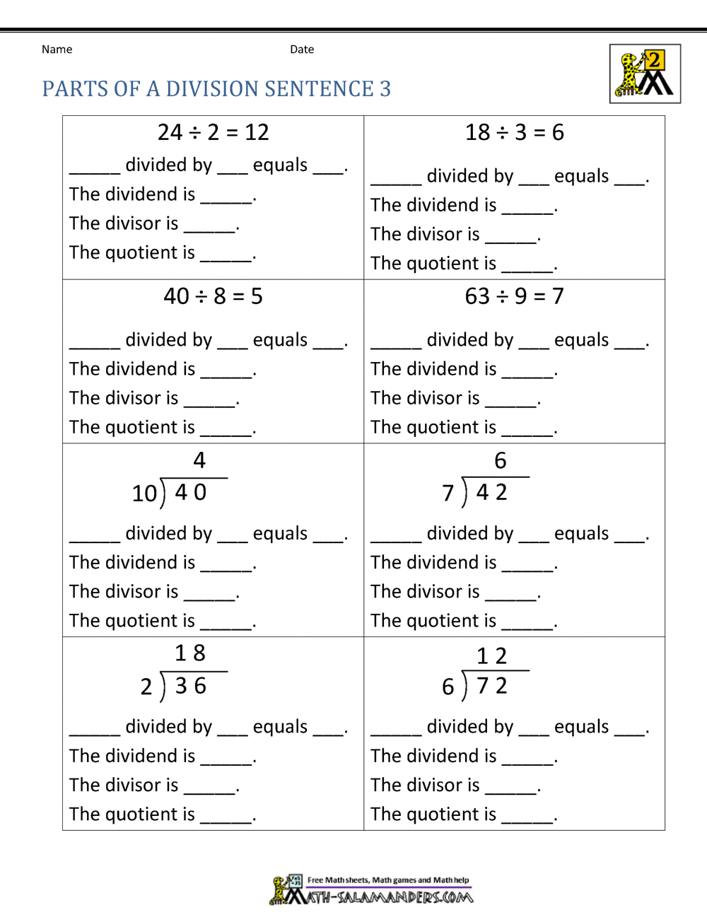 second grade division worksheets