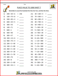 place value worksheet to 1000 7