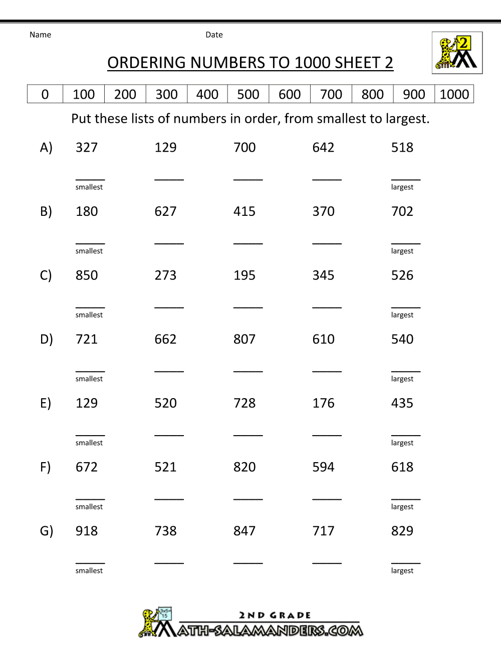 Numbers Through 1000 Worksheets