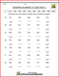 place value worksheets ordering numbers to 1000 2