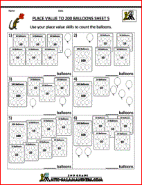 place value worksheets to 200 5