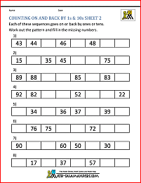 practice math worksheets count on back by 1s 10s 2