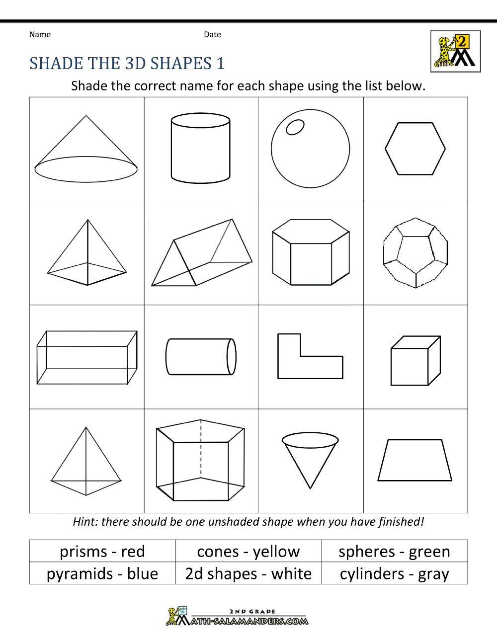 Names of 3d Shapes & Worksheet for Practice