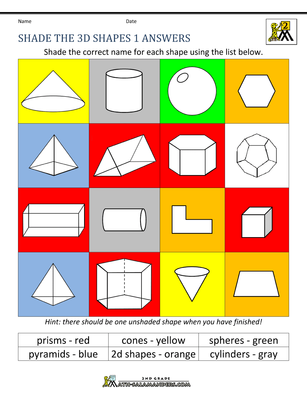 3d shapes worksheets 2nd grade