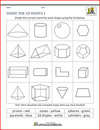 printable 3d shapes worksheets shade 3d shapes 1