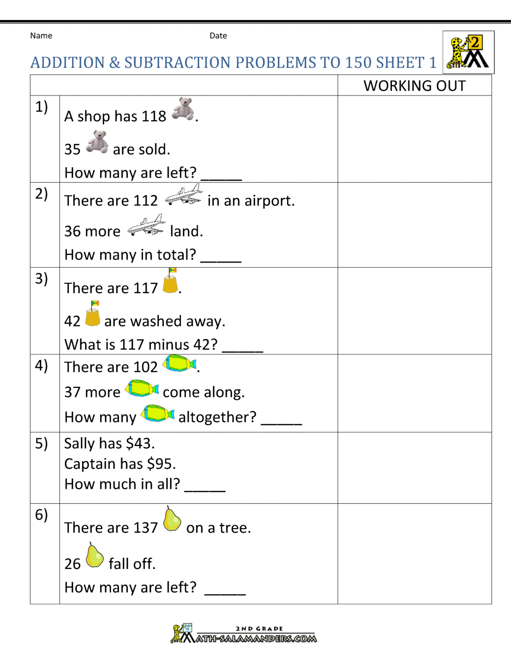 addition and subtraction problem solving worksheet