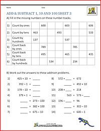 printable addition subtraction worksheets add subtract 1 10 and 100 3