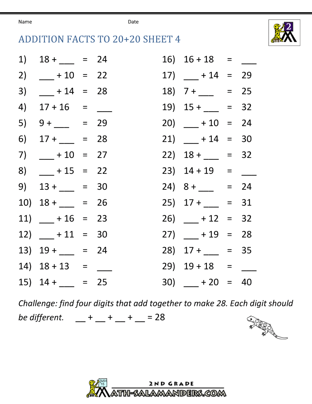 Math Addition Facts To